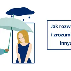 Empatyczna osoba chroni parasolką smutną koleżankę przed deszczem. Pytanie: Jak rozwijać empatię i zrozumienie wobec innych ludzi?