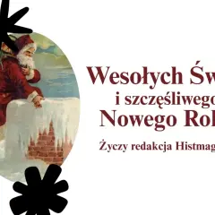 Święty Mikołaj z workiem prezentów życzy nam wesołych świąt i szczęśliwego naszego roku.