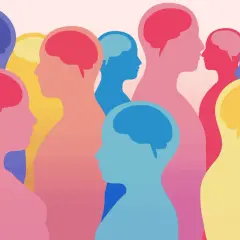 Kolorowe sylwetki ludzi z widocznymi mózgami. Różnorodność umysłów, czyli neurodivergent co to znaczy.