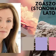 Kobieta z zgaszone lato włosy, obok kwiat i kamienie. Paleta barw.
