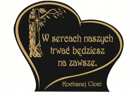 Serce z krzyżem i gałązką. Cytaty o życiu i miłości: "W sercach naszych trwać będziesz na zawsze. Kochanej Cioci.
