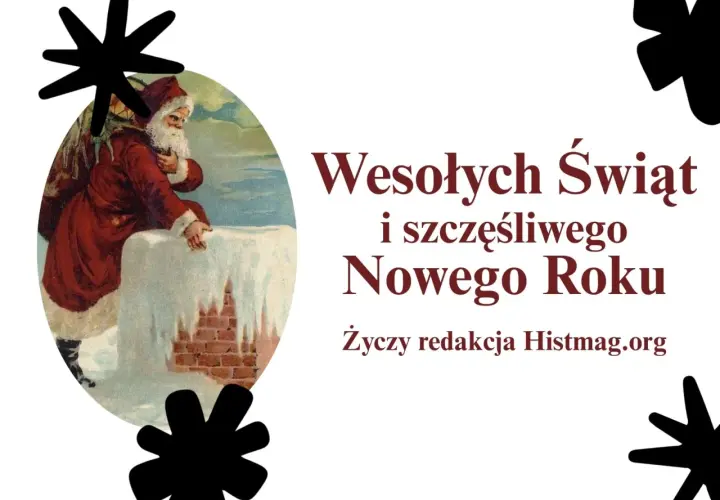 Święty Mikołaj z workiem prezentów życzy nam wesołych świąt i szczęśliwego naszego roku.