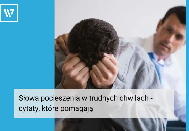 Mężczyzna pociesza przyjaciela w trudnych chwilach. Jego dłoń na ramieniu i mądre słowa otuchy dodają sił.