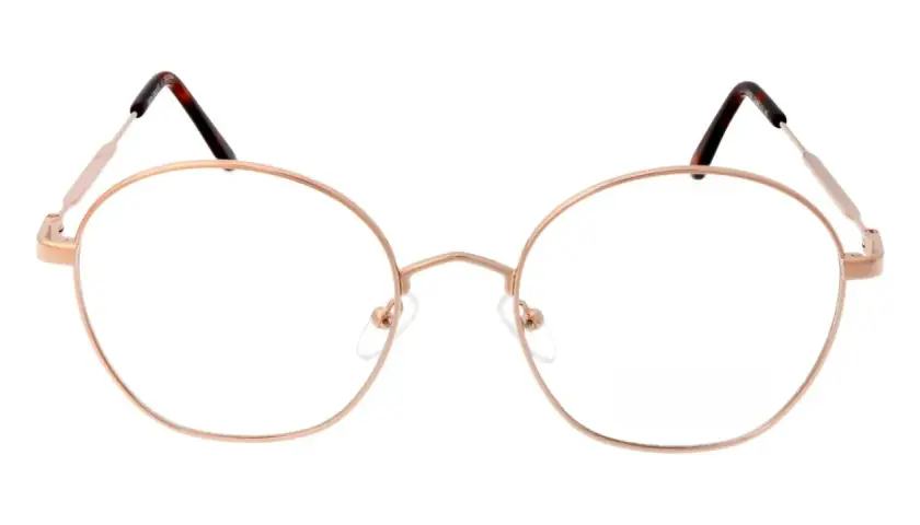 Okrągłe, metalowe okulary w kolorze różowego złota. Idealne, by dowiedzieć się, jak dopasować okulary do twarzy.