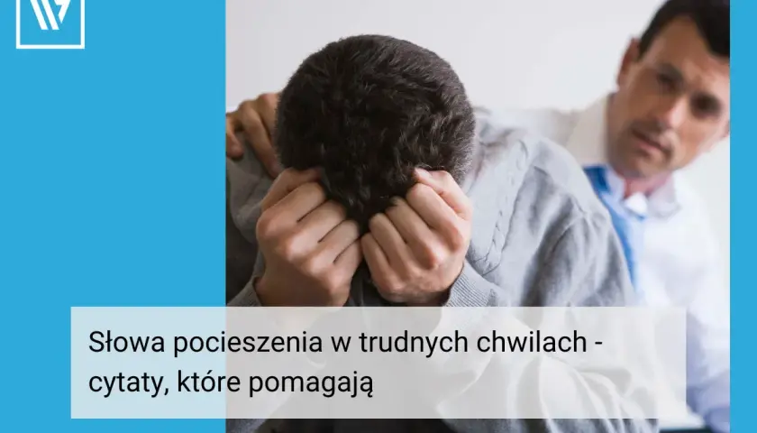 Mężczyzna pociesza przyjaciela w trudnych chwilach. Jego dłoń na ramieniu i mądre słowa otuchy dodają sił.