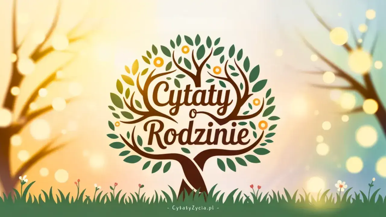 Drzewo życia z napisem "Cytaty o Rodzinie". Piękny tekst o rodzinie, który rozkwita jak drzewo.