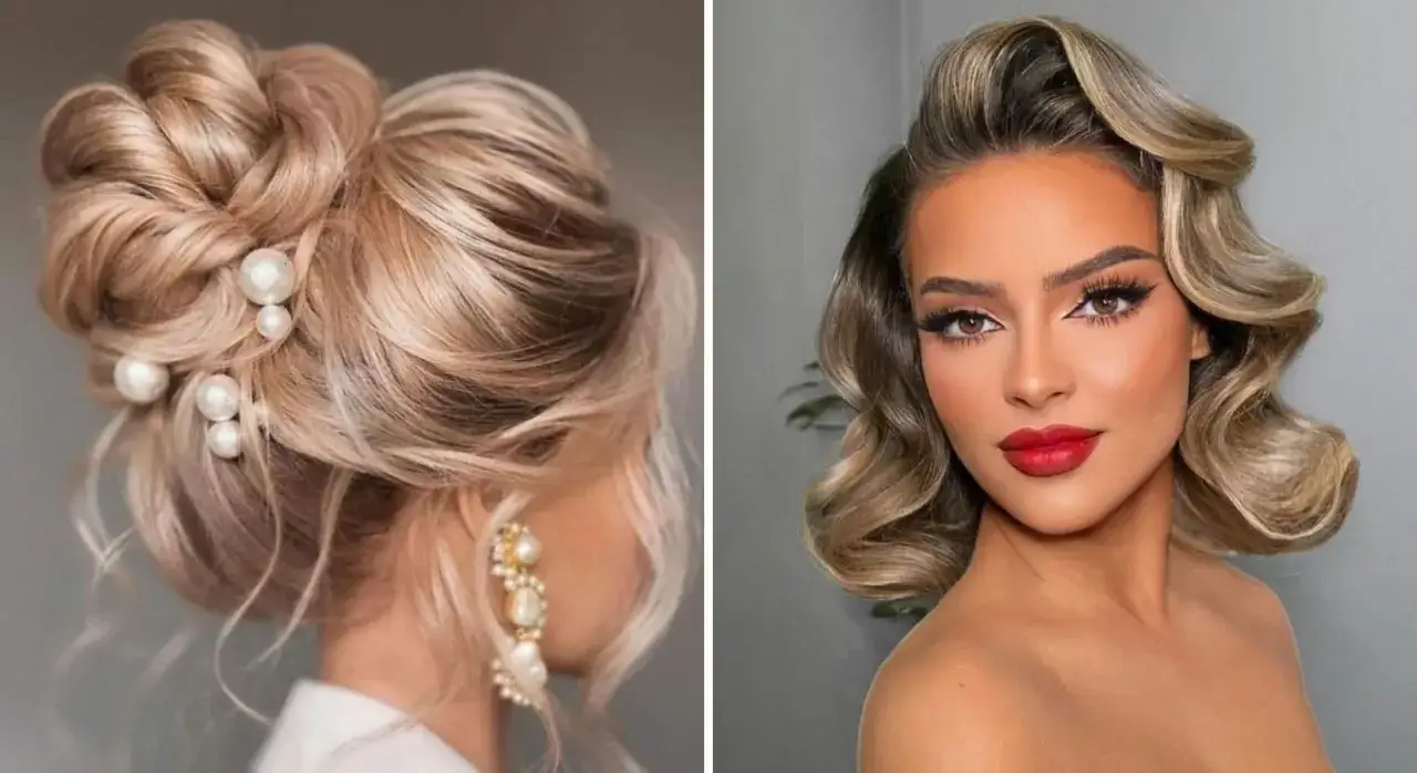 Eleganckie upięcie z perłami i hollywoodzkie fale – dwie propozycje luźnej fryzury na imprezę.